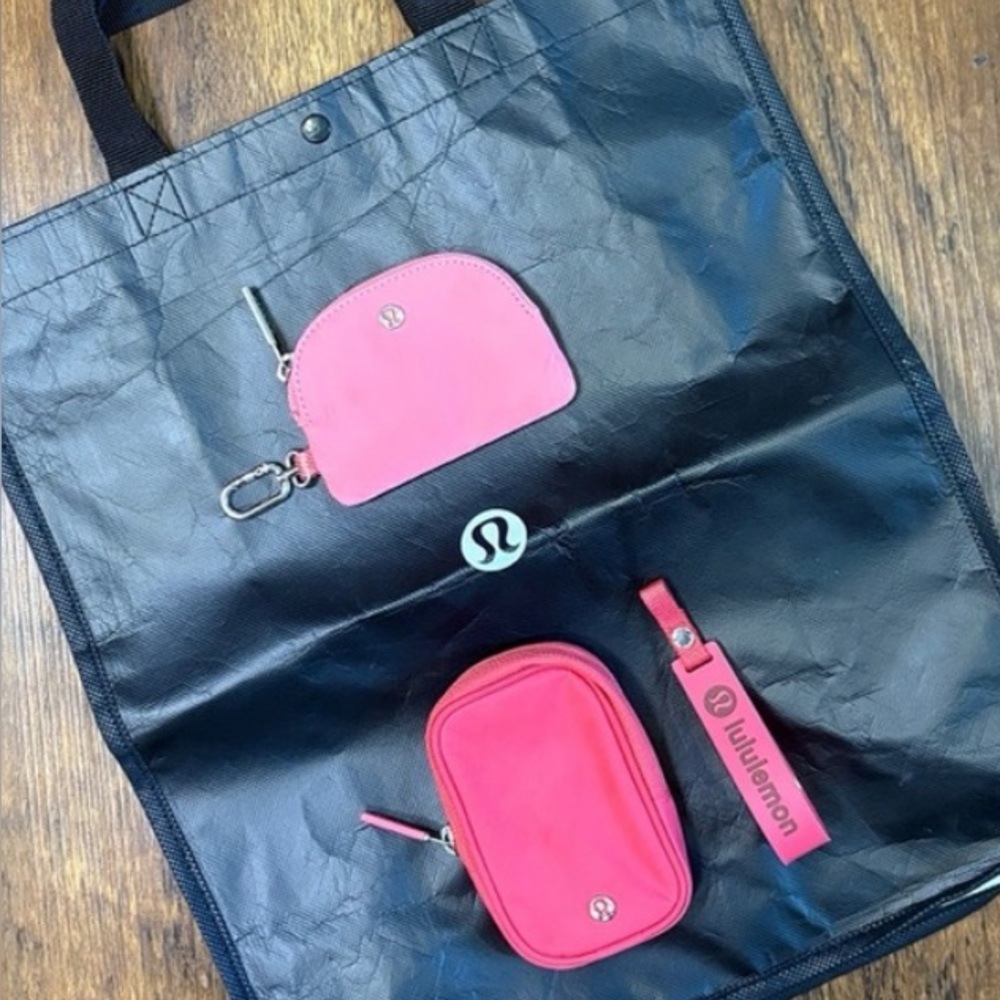 ♥️💖 4 PIECE SET• Lululemon Micro Backpack Card Case Keychain & Reusable Bag